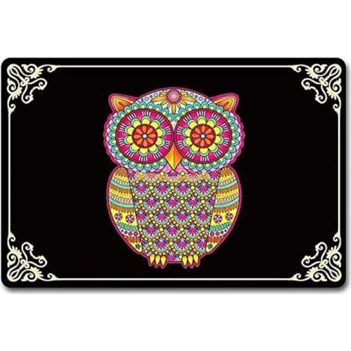 Outdoor Door Mats Owl Entrance Mat Black Welcome Mat (23.6 X 15.7 in) Non-Woven Fabric Top with a Anti-Slip Rubber Back. Door Ru