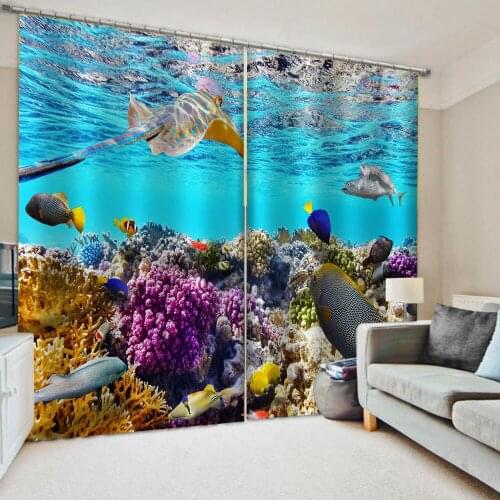 New custom childrens room cute cartoon boy girl bedroom blue ocean curtains blackout curtain