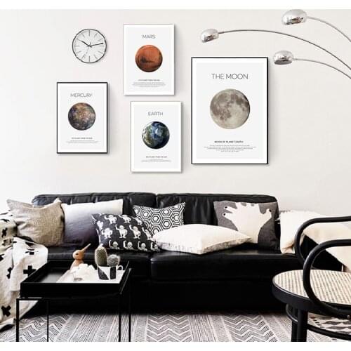 Simple planet earth Mars moon Nordic living room porch mural poster canvas print picture background wall decorative picture