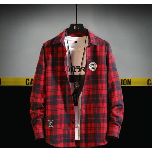 Check Casual Shirt Mens Trend All-match Fashion Young Student Shirt Clothes Korean Harajuku Clothing Slim Fit Shirt Men