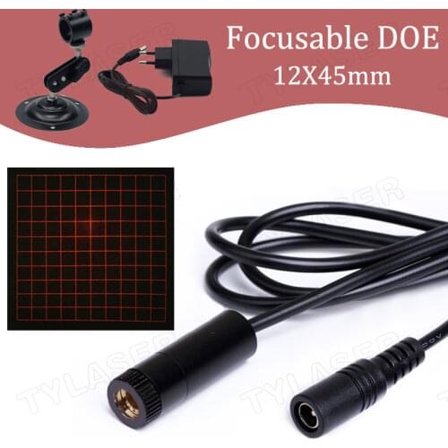 D12X45mm Adjustable Focus 650nm 1mW 5mW 10mW 30mW 50mW 100mW Red Square Grid D10x10mm DOE with 42 degree fan angle Laser Module
