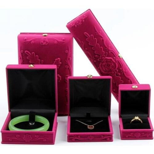 Embossed Rose Velvet Jewelry Box For Rings Earring Necklace Set Display Bijoux Gift Boxes For Jewellery trinket box