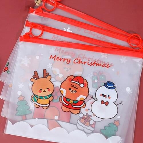 Christmas Ring File Bag Creative Cartoon Korean Bag High Capacity Pencil Pouch Student Stationery Kawaii Bag Pencil Bag Supplies