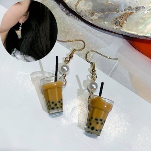 Earring For Women Resin Drop Custom Made Handmade Cute Girls Gift Eardrop Eardrop Milk Tea Drink Funny