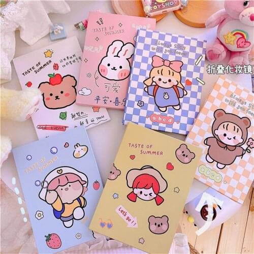 Girl Bunny Foldable Makeup Mirror Dormitory Dressing Book Desktop Cute Large Portable Flip Student Mirror Desktop Folding Mirror