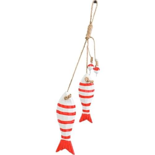 Nautical Sea Theme Wooden Fish Ornaments Coastal Hand Carved Wall Hanging Decor