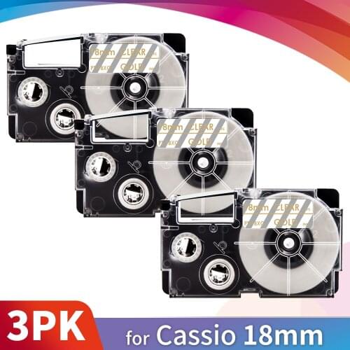 Topcolor XR-18XG XR Label Tape Compatible Casio Printer Ribbon 18mm Sticker Gold on Clear 8m Length for Casio Label Maker KL-G2