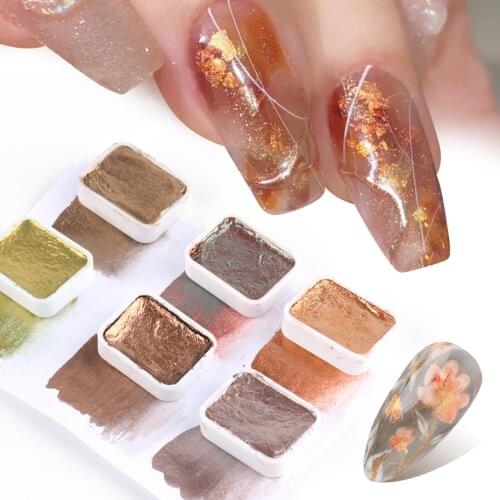 6/12 Colors Pearl Shimmer Nail Art Pigment Painting Glitter Solid Paint Bronze Gold Gradient Watercolor Powder Nail Art JI1838-2