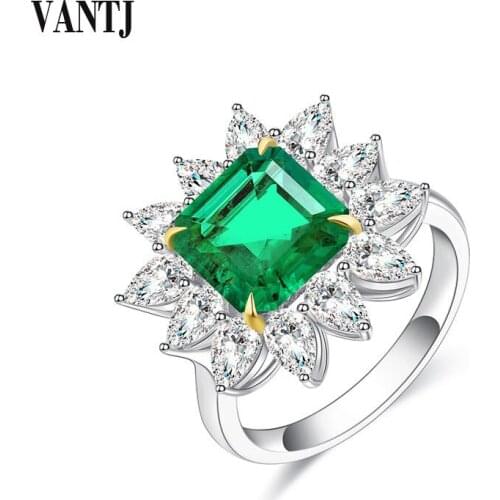 VANTJ Real 10K Gold Rings Sterling Lab Grown Emerald "CCE" Moissanite Created Gemstone Oct 8*8mm for Women Party Wedding Gift