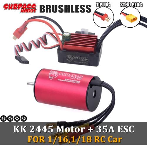 SURPASS HOBBY Waterproof 2445 Brushless Motor 35A ESC 2S for 1/16 1/18 RC Wltoys A949 A959 ARRMA Traxxas LOSI kyosho HPI HSP