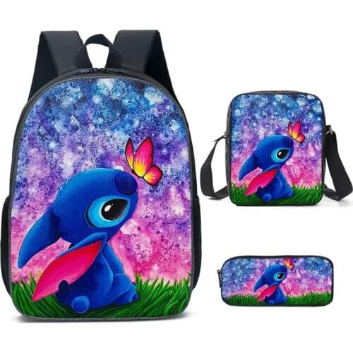 Disney Cartoon Backpack for Men Boys Lilo & Stitch 3D Print Anime Waterproof Childrens Schoolbag Kids Pencil Case Backpack Sets