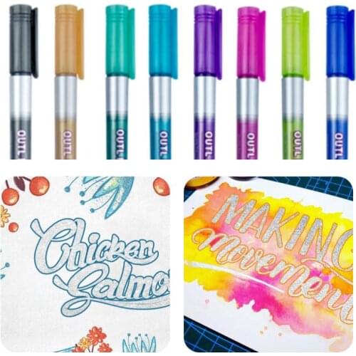 8 Set High Quality Metallic Pen Water Based Outline Paint Marker Pen Double Line Pen For Card Drawing Stationery School Supplies