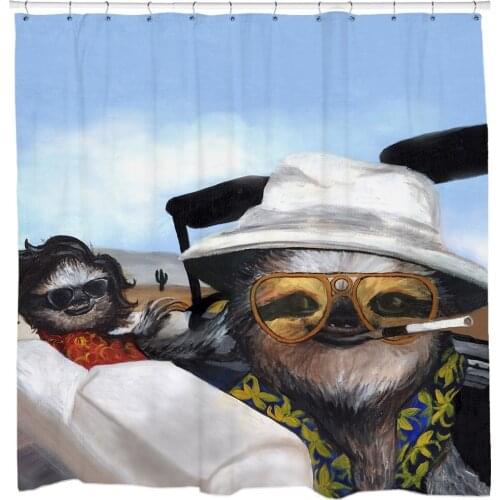 Weird Sloth Shower Curtain Set Psychedelic Movie Poster Western Theme Mancave Bathroom Decor