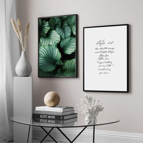 Green Leaf Plant Nature Nordic Canvas Wall Art Print Painting Life Motivational Quote Poster Home Decorative Picture Living Room