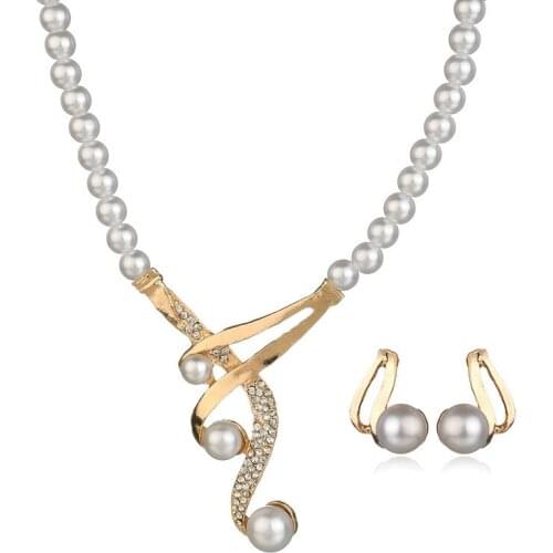 Classic Imitation Pearl Choker Necklace Earrings Sets For Women Bridal Cubic Zircon Elegant Lady Wedding Jewelry Set ST200014