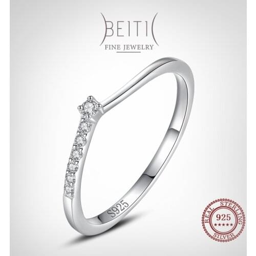 Beitil Simple Clear Zircon Sterling Silver 925 Stackable Finger Ring For Women Minimalist Fine Jewelry 2021 New Style