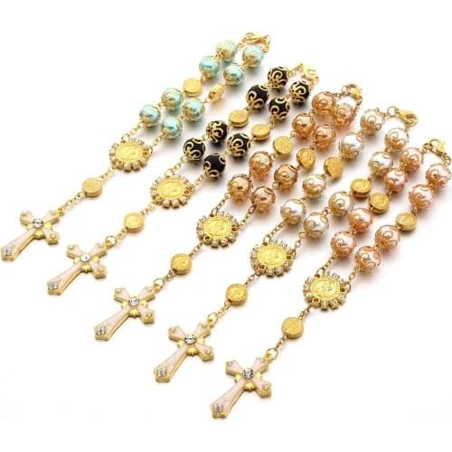 10pcs Top Quality Catholic Rosary Necklace Glass Pearl Beads Decade Rosary Pendent For Women Drilled Cross