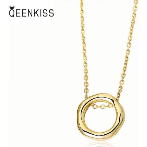 QUEENKISS NC654 2021Fion Jewelry Wholesale Fashion Lady Girl Birthday Wedding Retro Round 18KT Gold Pendant Necklace
