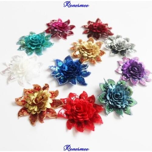 5Pcs Variety Colours Embroidered 3D Sequins Flower Cloth Patch High-end Dress Wedding Lace Applique 8cm