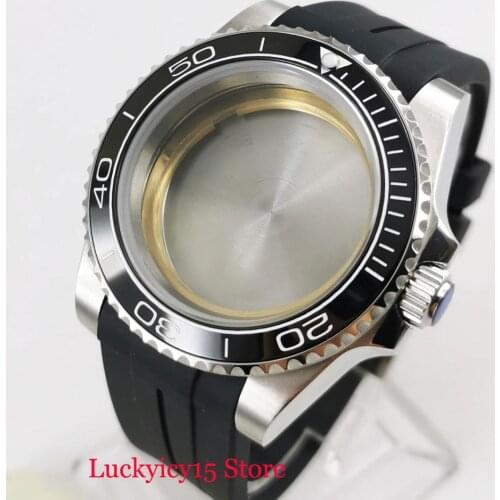 40mm Watch Case with Bezel Sapphire Glass + 20mm width Rubber Strap Fit Fit MIYOTA Movement