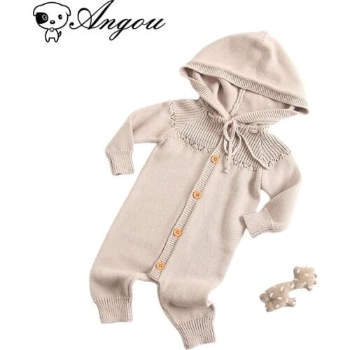 Angou Spring Newborn Infant Baby Boy Girl Pure Color Romper Outfit Hooded Baby Boy Cotton Long Sleeves Toddler Costume Clothing