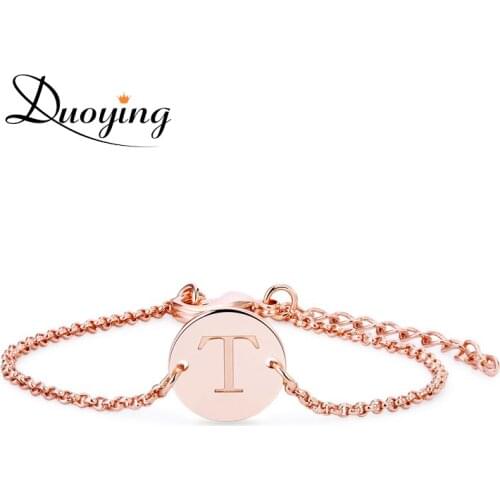 Duoying Disc Bracelet Custom Engraved Name Bracelet Personalized Initial Bracelet Simple Gold Shinny Tiny Disc Bracelet ForWomen