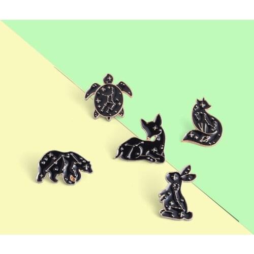 Black Animal Enamel Lapel Pins Rabbit Turtle Fox Deer Brooches Badges Backpack Lovely Gifts for Women Men Custom Jewelry