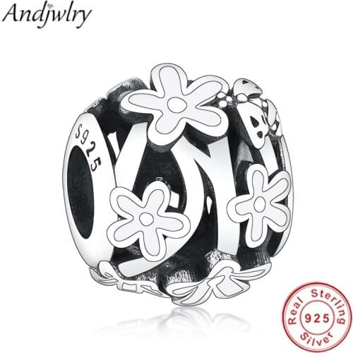 Fit Charms Bracelet 925 Silver Original Charms Openwork White Daisy Flower Charm Beads for Making DIY Jewelry Berloque