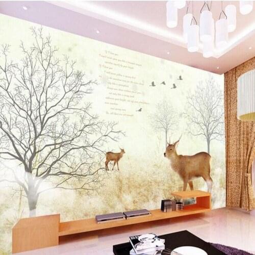 Custom mural 3D wall painting oil painting bedroom living room TV background wall European style forest deer wallpaper mural