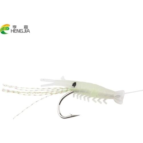 HENGJIA 3CM/9G Soft Noctilucent Night Prawn Shrimp 5Pcs/lot Silicone Luminous Squid jig Hooks Fishing Lures