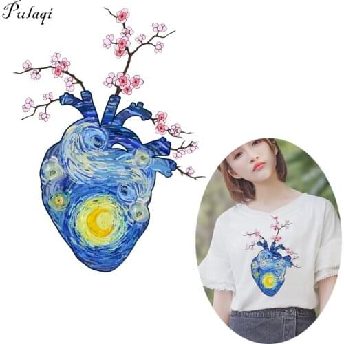 Pulaqi Art Markers Heart Flower Iron On Patches Thermal Transfers Printed Heat Transfer For T-shirt Clothes Washable Decor F
