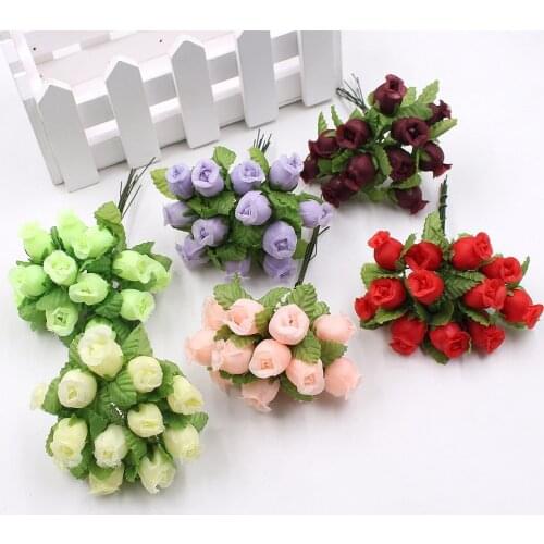 12pcs/lot Artificial Flower 2cm Silk High Quality Rose Bouquet Wedding Decoration DIY Wreath Gift Box Clip Art Flower