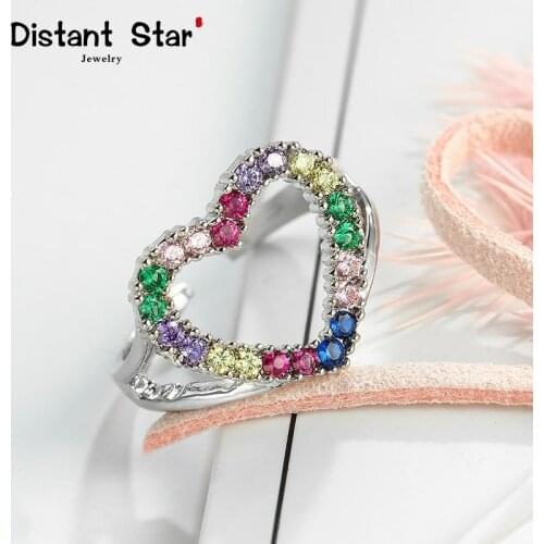 Exquisite Womens Ring Cubic Zirconia SilveryCrystal Engagement adjustable Ring Color Heart Shape Rhinestone Finger Jewelry Gift
