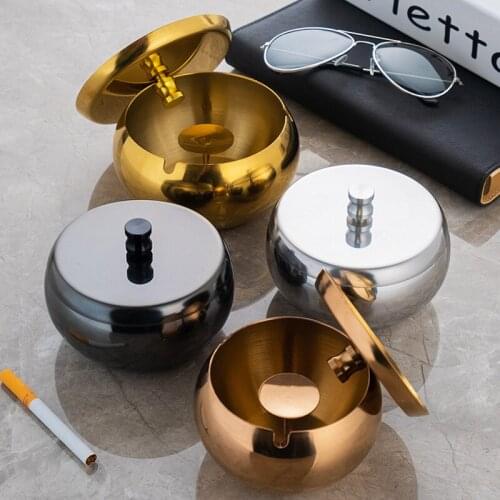 Stainless steel drum ashtray business hotel KTV simple fashion gift ashtray with cover