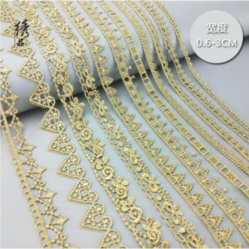 2 Yards High quality pretty gold lace trim braid lace fabric DIY garment accessories skirt cutout embroidery lace trim