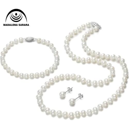 MADALENA SARARA 6-12mm AA Grade Round Freshwater Pearl Jewelry Set For Women Christmas Gift