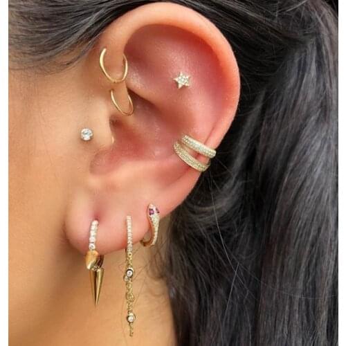 Tiny spike hoop girl earring with cz paved in rhoidum gold color plated fashion wedding engagement hoop earrings