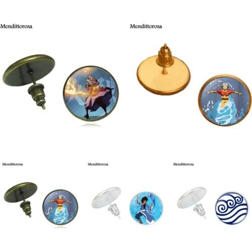 Mendittorosa Brand Jewelry Bronze/Silver/Golden Clip Ear Hook Stud Earrings Glass Dome For Child Avatar the Last Airbender