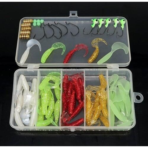Minfishing 70pcs/set Soft Lure Kit set Jig head wobbler soft bait crankbait Fishing tackle Fishing Lure