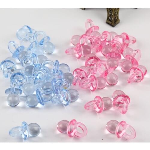 50/25PCS Blue / Pink Transparent Acrylic Mini Pacifier Baby Shower Cake Decoration Birthday Gift DIY Mini Pacifier Party Decor