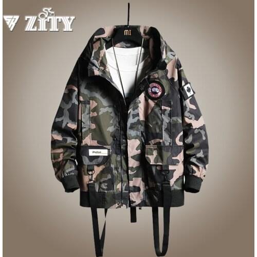Mens Camouflage Zipper Jackets Men Casual Streetwear Hip Hop Hooded Coat Loose Spring Windbreaker Jacket Male Clothing