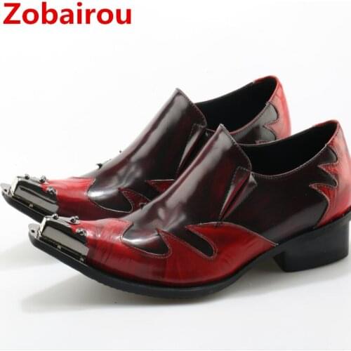 Zobairou mens shoes high heels red loafers mens pointed toe dress shoes genuine leather italian classic formal oxford