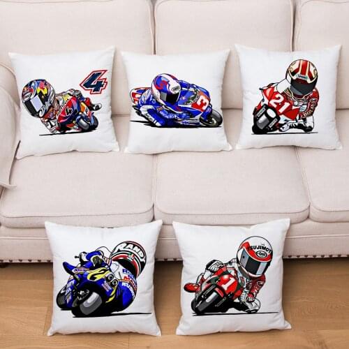 Cartoon Motorcycle Print Cushion Cover Sport Racing Pattern Soft Plush Pillowcase Sofa Home Decor Throw Pillows Cases