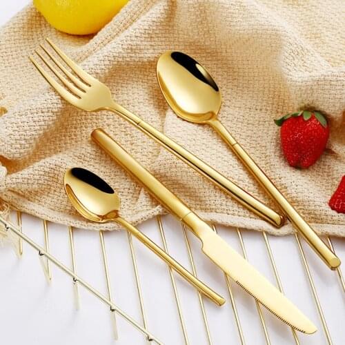 Stainless Steel Gold Cutlery Set Dining Forks Knives Spoons Flatware Sets Retro Golden Cutlery Dinnerware Sets Western Tableware