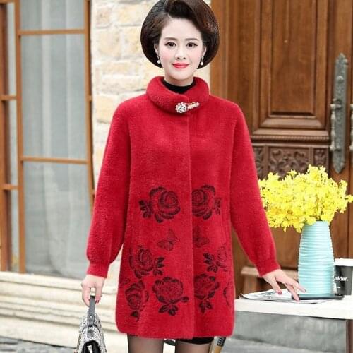 Autumn Winter Imitation Mink Velvet Coat Outwear Women Clothing Stand Collar Loose Knitted Sweater Thicken Casaco Feminino X533