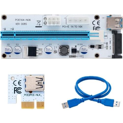 VER008S 3 In 1 Molex 4Pin Sata 6PIN PCIe PCI-E PCI Express Riser Card 1x To 16x USB 3.0 Cable For Mining BTC Miner