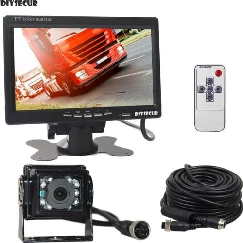 DIYSECUR DC 12V-24V 7" TFT LCD Backup Car Monitor + 4pin IR Night Vision CCD Rear View Reverse Camera for Bus Houseboat Truck