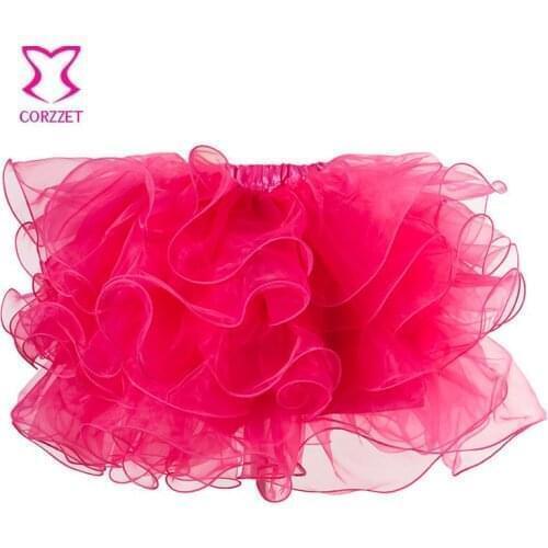Rose Red Multilayer Short Micro Mini Skirts Womens Tutu Skirt Tulle Girl Clubwear Dancewear Sexy Corset Pretticoat Rockabilly