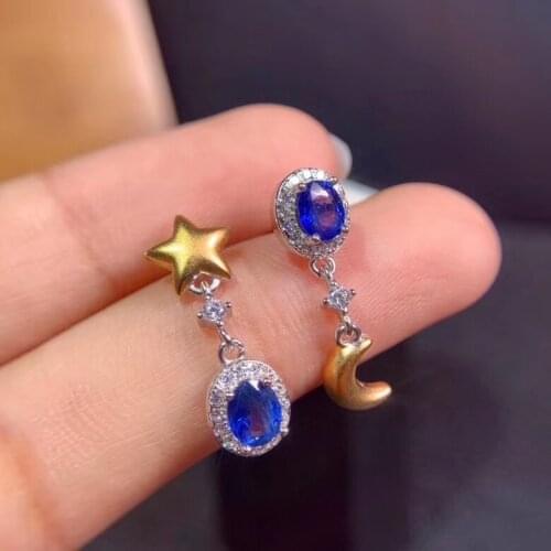Natural Sapphire Earrings. 925 sterling silver inlay, simple and delicate, recommended by the boss