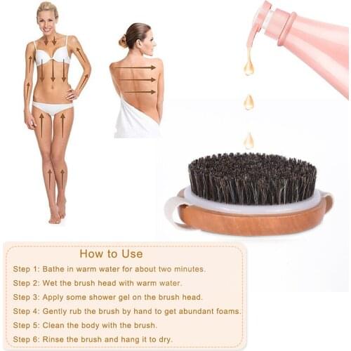Body Brush Dry Skin Brushing Body Massage Brush Wooden Bath Shower Bristle Horse Hair Massage Exfoliating Brush D40